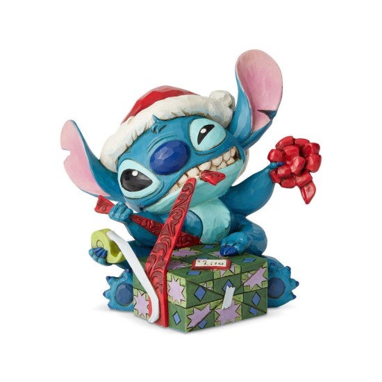 Disney Traditions Bad Wrap Stitch with Santa Hat Figurine 